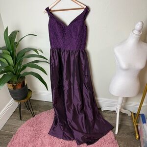 JB Eggplant Purple Lace Bodice Chiffon Maxi Gown Bridesmaid Formal Dress Size 16
